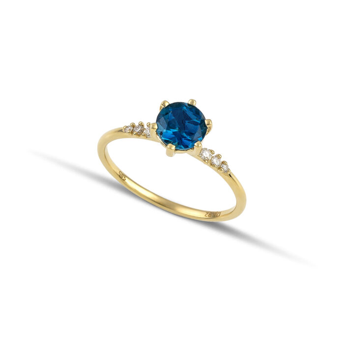 Χρυσό δαχτυλίδι με london blue και διαμάντια Κ14-90-κοσμήματα μαμόγλου Αθήνα