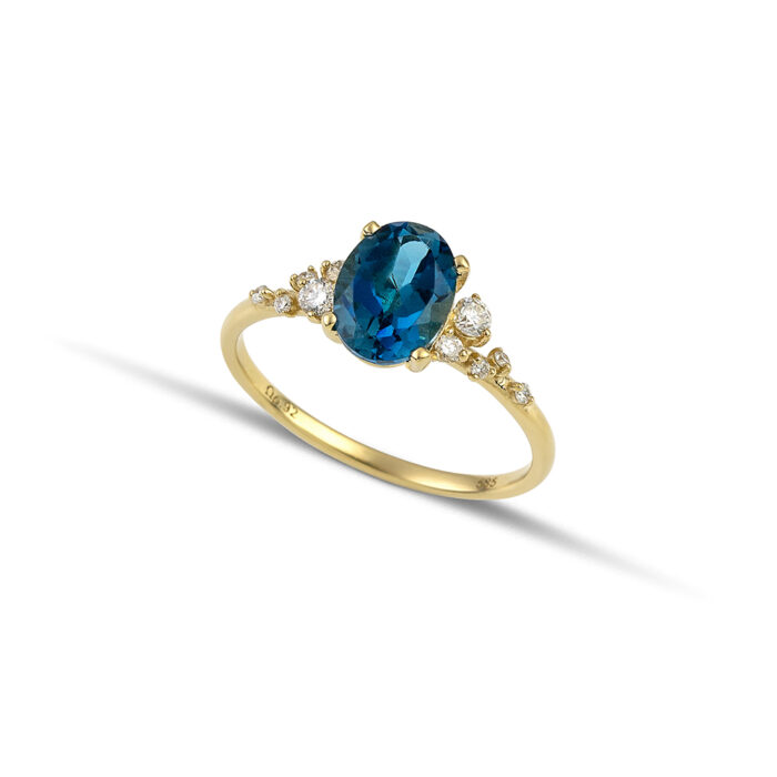 Χρυσό δαχτυλίδι με london blue και διαμάντια Κ14-91-κοσμήματα μαμόγλου Αθήνα
