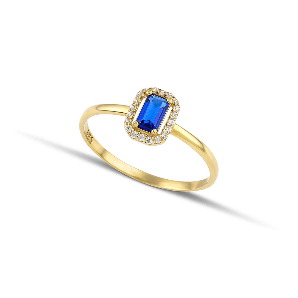 Χρυσό δαχτυλίδι ροζέτα με μπλε ζιργκόν Κ14-01-κοσμήματα μαμόγλου Αθήνα