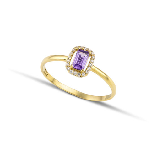 Χρυσό δαχτυλίδι ροζέτα με μωβ ζιργκόν Κ14-01-κοσμήματα μαμόγλου Αθήνα