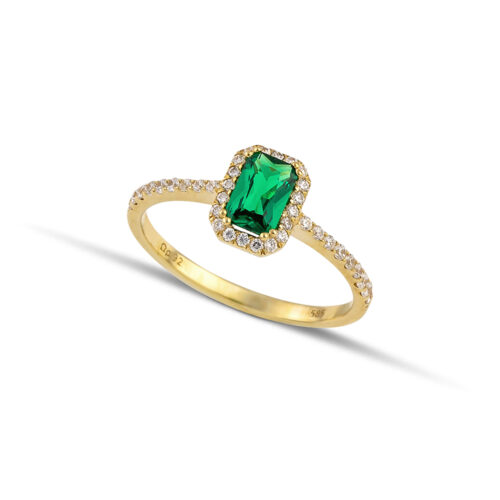 Χρυσό δαχτυλίδι ροζέτα με πράσινο ζιργκόν Κ14-01-κοσμήματα μαμόγλου Αθήνα
