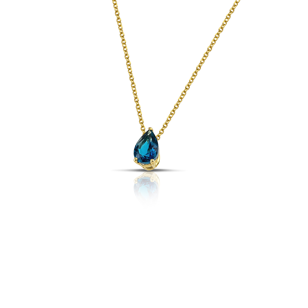 Χρυσό κολιέ με πέτρα london blue Κ14-95-κοσμήματα μαμόγλου Αθήνα