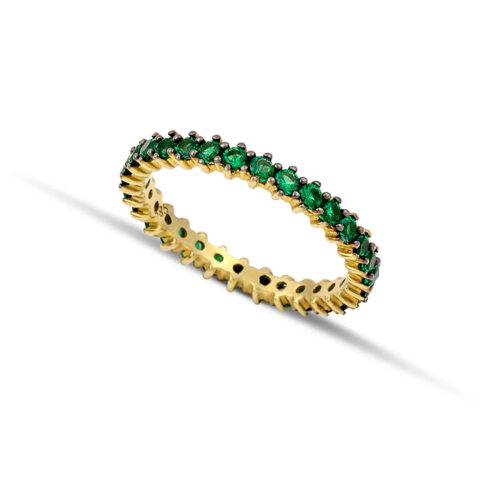 Χρυσό δαχτυλίδι ολόβερο με πράσινα ζιρκόν Κ14 -94-κοσμήματα μαμόγλου Αθήνα