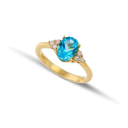 Χρυσό δαχτυλίδι με οβάλ blue topaz και διαμάντια Κ14-22-κοσμήματα μαμόγλου Αθήνα