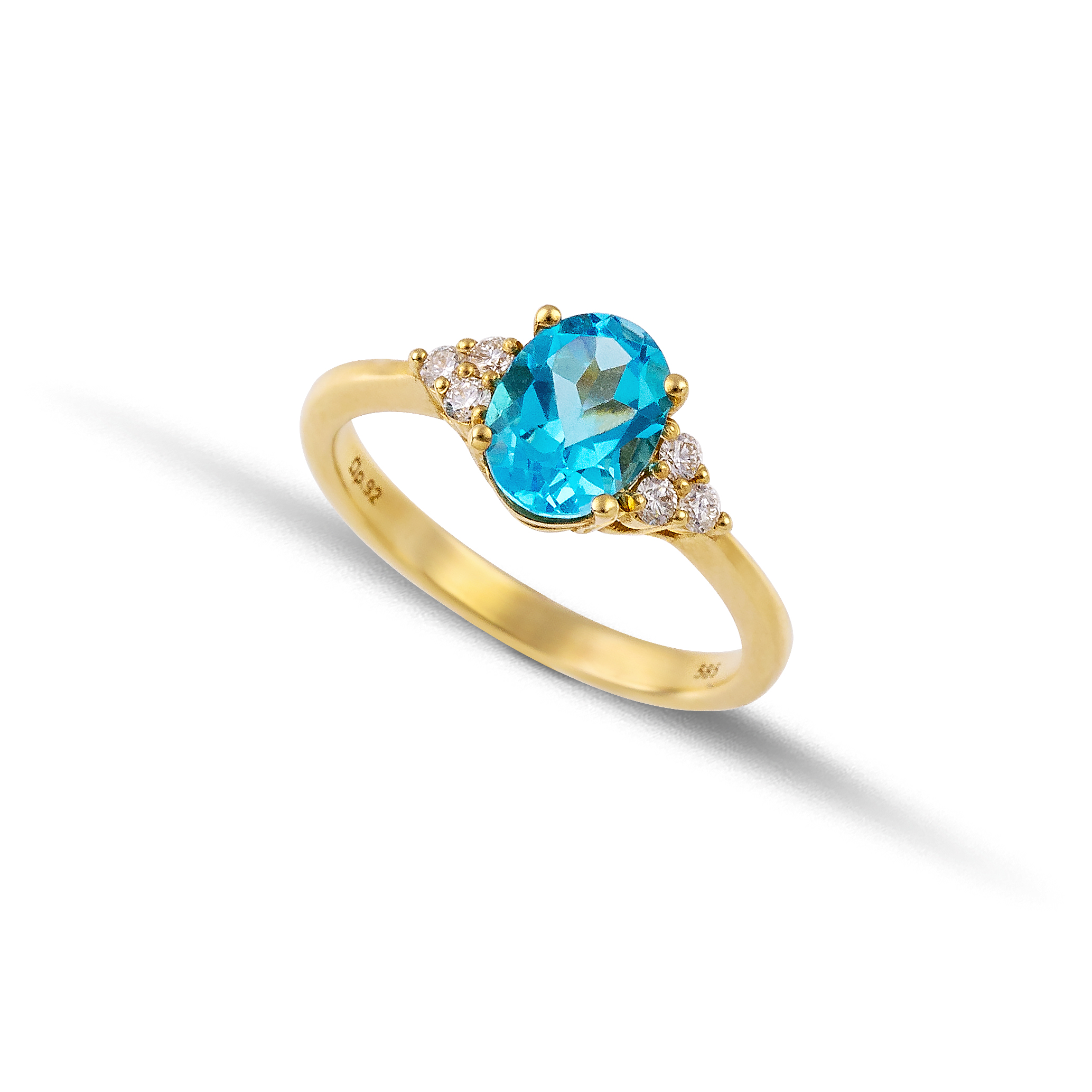 Χρυσό δαχτυλίδι με οβάλ blue topaz και διαμάντια Κ14-22-κοσμήματα μαμόγλου Αθήνα